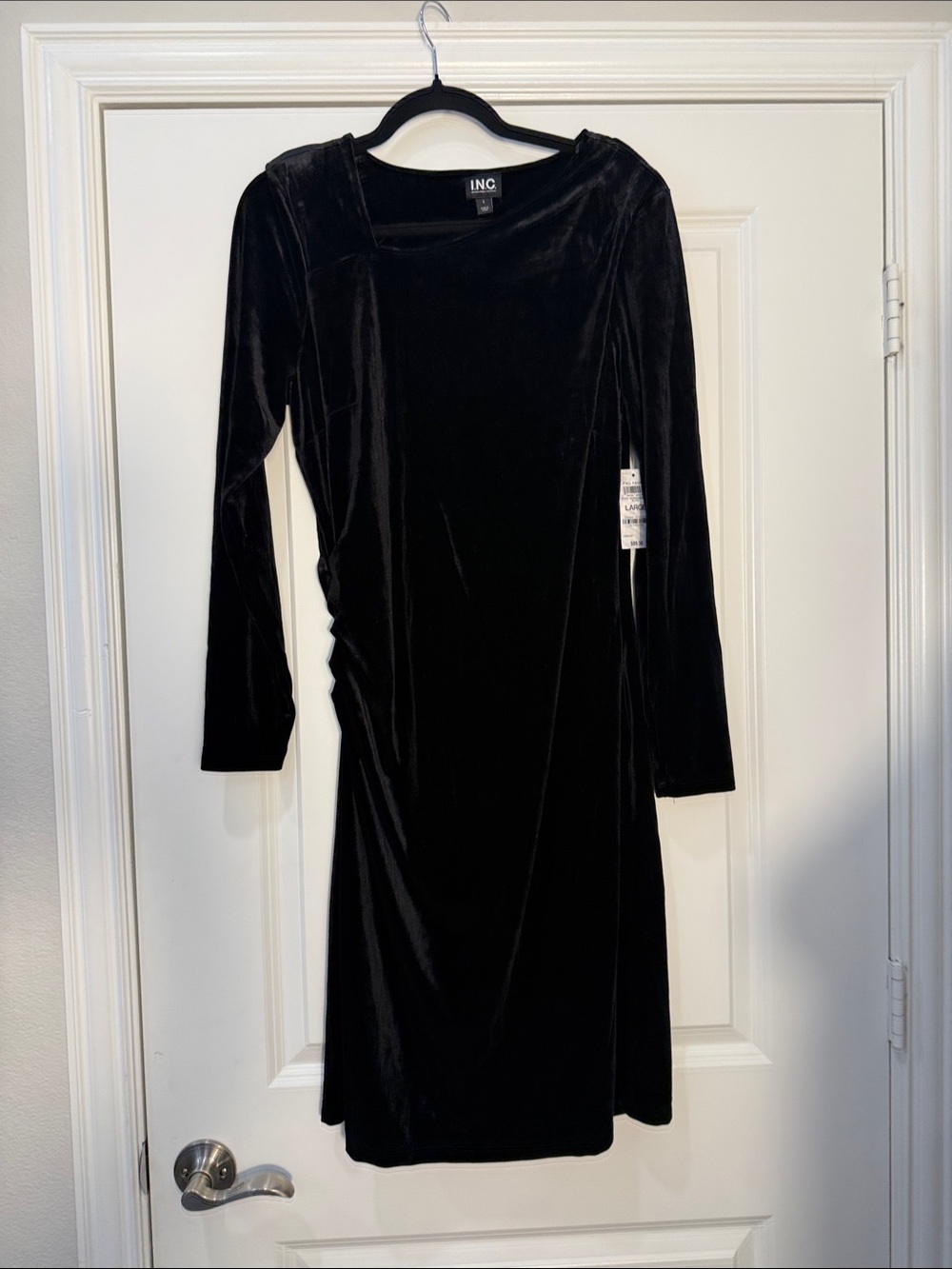INC International Concepts Black Velvet Long Sleeve Cocktail Dress Size L NWT